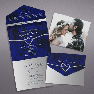Luxury Silver and Royal Blue Wedding All In One Invitation