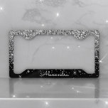 Luxury Silver Black Glitter and Sparkle Monogram License Plate Frame<br><div class="desc">Luxury Silver and Black Faux Glitter and Sparkle Elegant Monogram License Plate. This License Plate can be customized to include your initial and first name.</div>