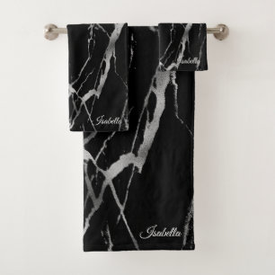 Luxury Silver Black Marble Customize Bath Towel Set