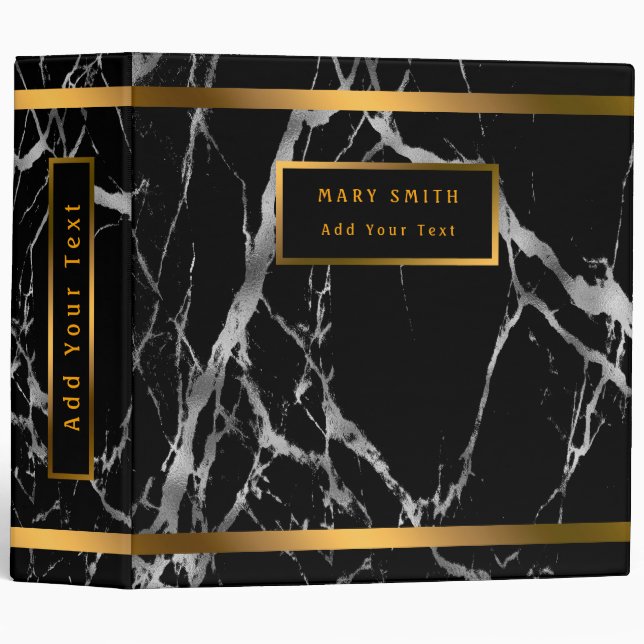 Luxury Silver Black Marble Customize Binder (Front/Spine)