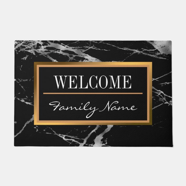 Luxury Silver Black Marble Customize Doormat (Front)