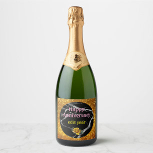 Luxury Silver Black Marble Customize Sparkling Wine Label