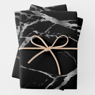 Luxury Silver Black Marble Customize Wrapping Paper Sheet