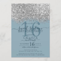 Luxury Silver Blue Glitter Confetti Sweet 16
