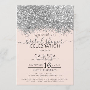 Luxury Silver Blush Glitter Confetti Bridal Shower Invitation