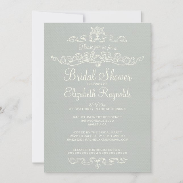 Luxury Silver Bridal Shower Invitations (Front)