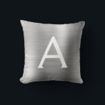 Luxury Silver Brushed Metal Monogram Name Initial Throw Pillow<br><div class="desc">Luxury Silver Foil Brushed Metal Monogram Name and Initial Pillow. The pillow makes the perfect gift for someone decorating her room in silver.</div>