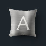 Luxury Silver Brushed Metal Monogram Name Initial Throw Pillow<br><div class="desc">Luxury Silver Foil Brushed Metal Monogram Name and Initial Pillow. The pillow makes the perfect gift for someone decorating her room in silver.</div>