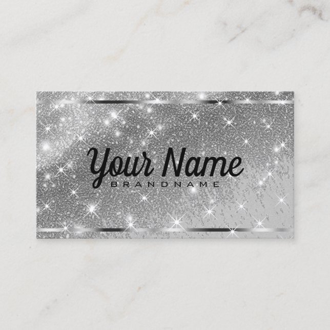 Luxury Silver Chrome Glitter Sand Sparkling Stars  Business Card (Front)