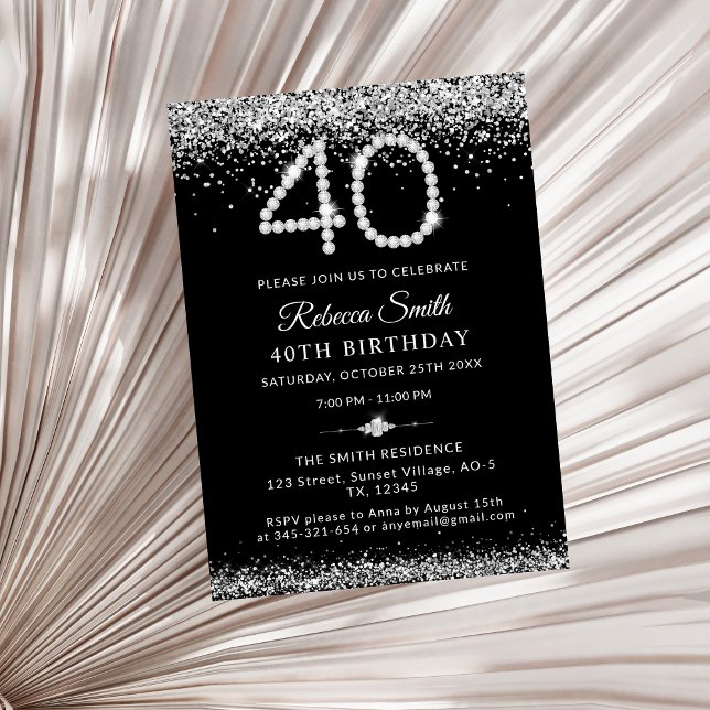 Luxury Silver Diamonds 40th Birthday Party Invitation (Creator Uploaded)