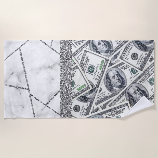 Luxury Silver Dollars Interior Marble Glitter  Sho Beach Towel (Front)