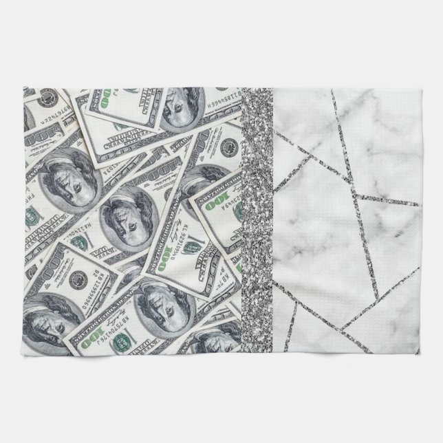Luxury Silver Dollars Interior Marble Glitter  Sho Kitchen Towel (Horizontal)