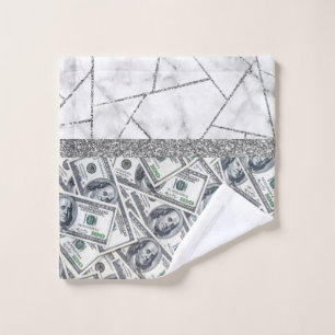 Luxury Silver Dollars Interior Marble Glitter Sho Wash Cloth