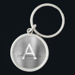 Luxury Silver Faux Stainless Steel Monogram Keychain<br><div class="desc">Luxury Silver Faux Stainless Steel Metallic Elegant Keychain. These Keychains can be customized to include your initial and first name. These key chains make great birthday,  bridal shower or bachelorette party favours.</div>