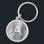 Luxury Silver Faux Stainless Steel Monogram Keychain<br><div class="desc">Luxury Silver Faux Stainless Steel Metallic Elegant Keychain. These Keychains can be customized to include your initial and first name. These key chains make great birthday,  bridal shower or bachelorette party favours.</div>