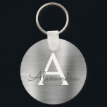 Luxury Silver Faux Stainless Steel Monogram Keychain<br><div class="desc">Luxury Silver Faux Stainless Steel Metallic Elegant Keychain. These Keychains can be customized to include your initial and first name. These key chains make great birthday,  bridal shower or bachelorette party favours.</div>