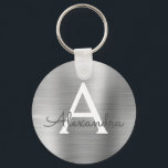 Luxury Silver Faux Stainless Steel Monogram Keychain<br><div class="desc">Luxury Silver Faux Stainless Steel Metallic Elegant Keychain. These Keychains can be customized to include your initial and first name. These key chains make great birthday,  bridal shower or bachelorette party favours.</div>