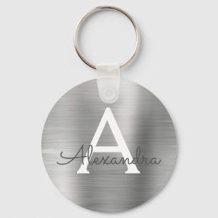 Luxury Silver Faux Stainless Steel Monogram Keychain