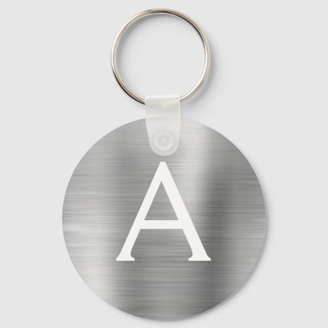 Luxury Silver Faux Stainless Steel Monogram Keychain (Front)