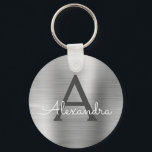 Luxury Silver Faux Stainless Steel Monogram Keychain<br><div class="desc">Luxury Silver Faux Stainless Steel Metallic Elegant Keychain. These Keychains can be customized to include your initial and first name. These key chains make great birthday,  bridal shower or bachelorette party favours.</div>