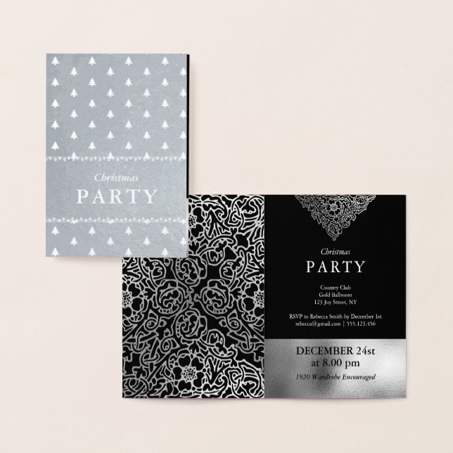 Luxury Silver Foil Black Christmas Party Foil Card (Display)