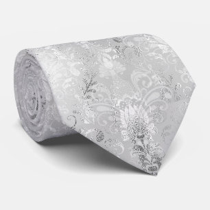 Luxury Silver Foil Damask Pattern Tie