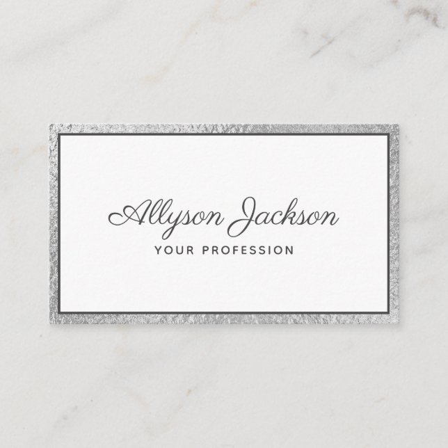 Luxury Silver Foil Script Business Card (Front)