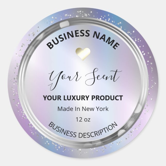 Luxury Silver Framed Glitter Product Labels (Front)