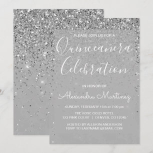 Luxury Silver Girly Glitter Sparkle Quinceanera Invitation