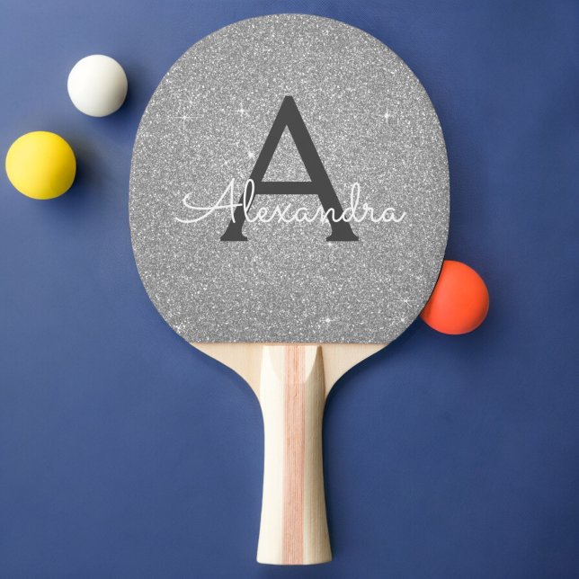 Luxury Silver Glitter and Sparkle Monogram Ping Pong Paddle (Creator Uploaded)