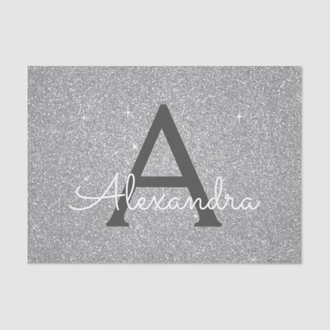 Luxury Silver Glitter and Sparkle Monogram Tissue Paper (Front)