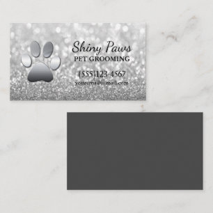 Luxury Silver Glitter Dog Paw Pet Grooming Service Business Card