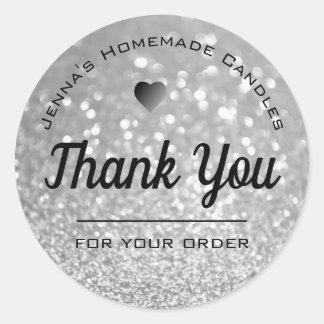 Luxury Silver Glitter Elegant Simple Thank You Classic Round Sticker