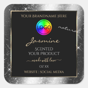 Luxury Silver Glitter Frame Product Label and Logo