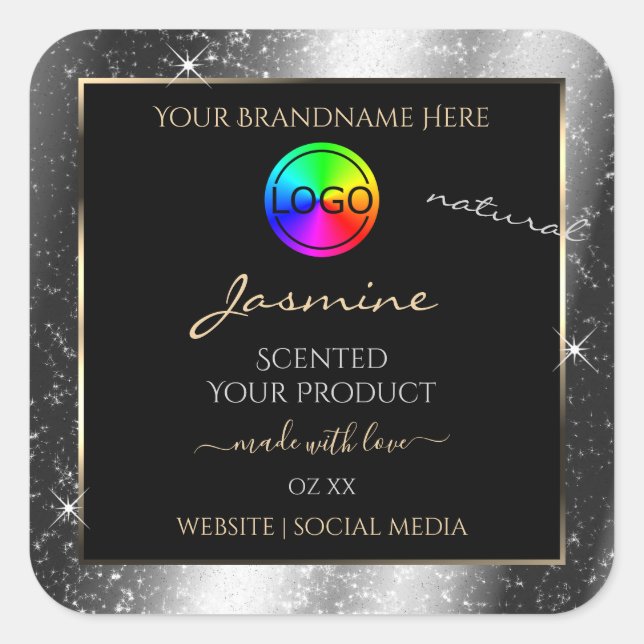 Luxury Silver Glitter Frame Product Label and Logo (Front)