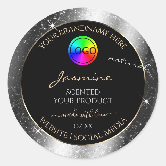 Luxury Silver Glitter Frame Product Label and Logo (Front)