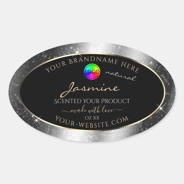Luxury Silver Glitter Frame Product Label and Logo (Front)