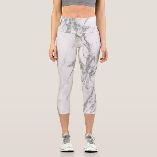 Luxury Silver Glitter Marble Capri Leggings