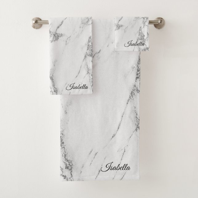 Luxury Silver Glitter Marble Customize Bath Towel Set (Insitu)