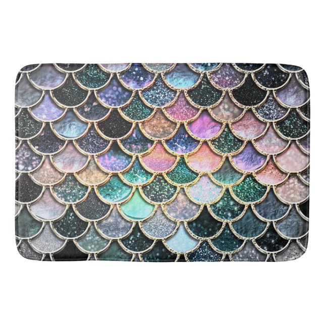 Luxury silver Glitter Mermaid Scales Bath Mat (Front)