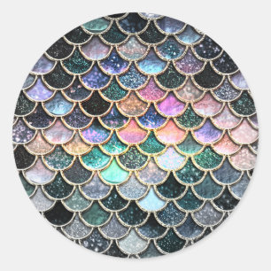 Luxury silver Glitter Mermaid Scales Classic Round Sticker