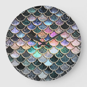Luxury silver Glitter Mermaid Scales Large Clock