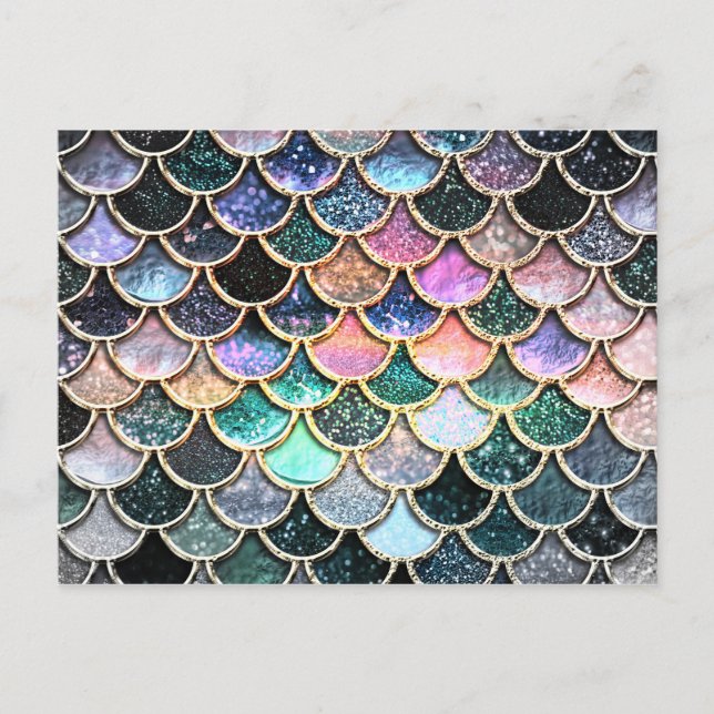 Luxury silver Glitter Mermaid Scales Postcard (Front)