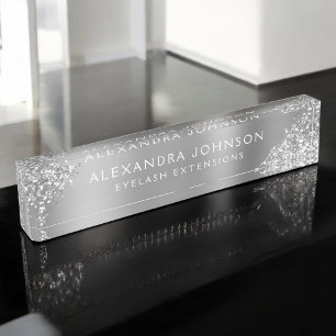 Luxury Silver Glitter Sparkle Eyelash Extensions Nameplate