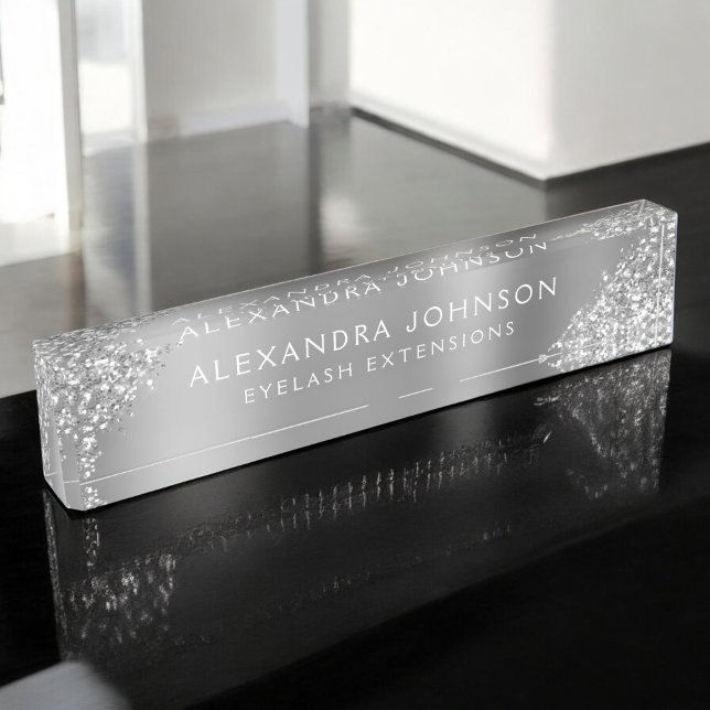 Luxury Silver Glitter Sparkle Eyelash Extensions Nameplate (Creator Uploaded)
