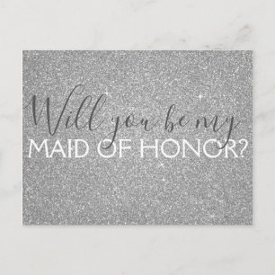 Luxury Silver Glitter & Sparkle Maid of Honour Invitation Postcard