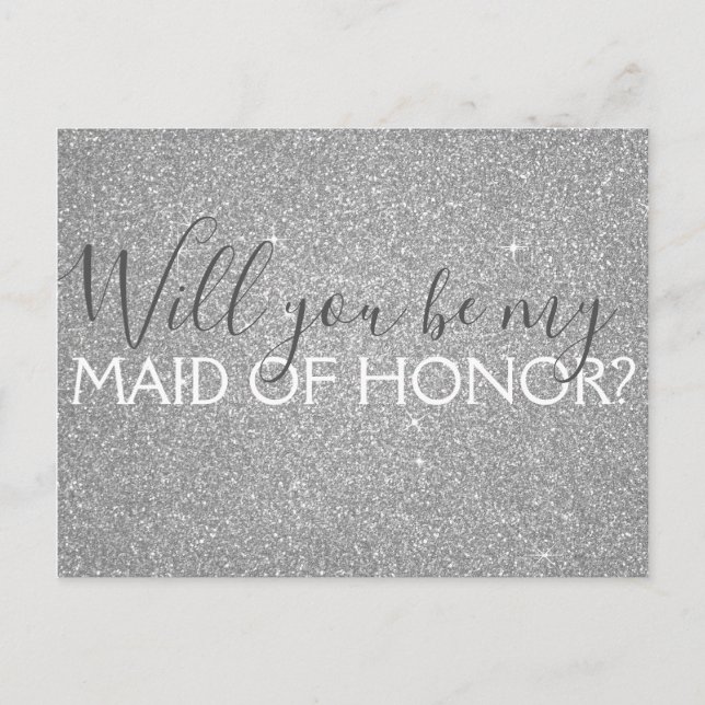 Luxury Silver Glitter & Sparkle Maid of Honour Invitation Postcard (Front)