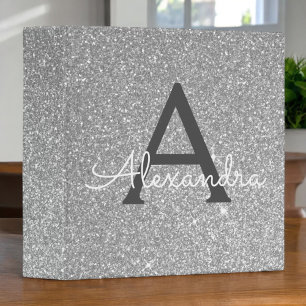 Luxury Silver Glitter & Sparkle Monogram Binder