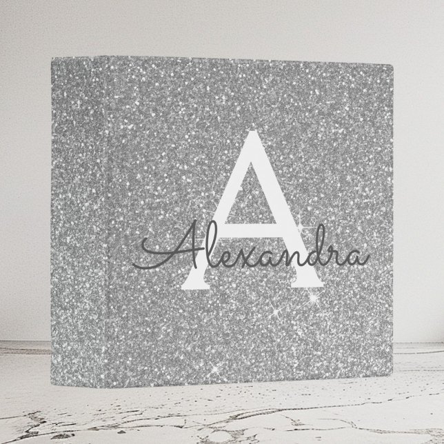 Luxury Silver Glitter & Sparkle Monogram Binder (Creator Uploaded)