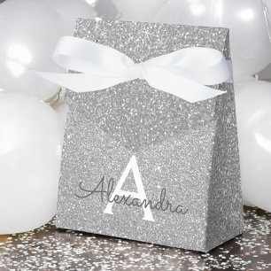 Luxury Silver Glitter & Sparkle Monogram Favor Box